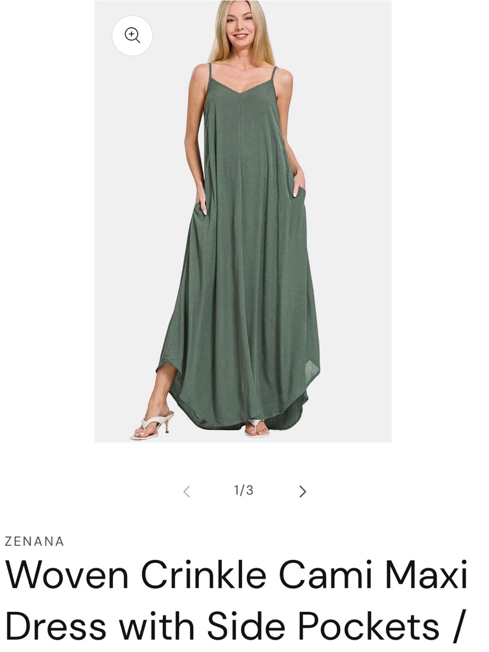 Olive Green V-Neck Cami Dress with side pockets